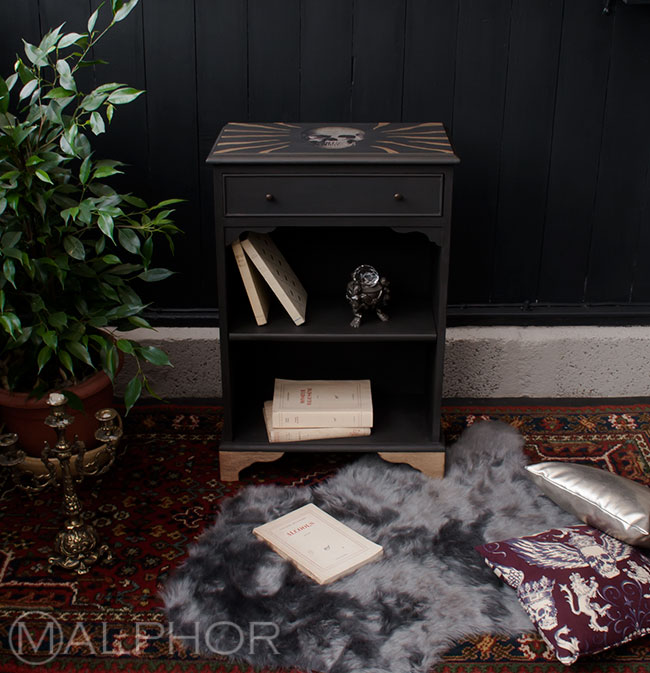 Skull decoupage bookcase