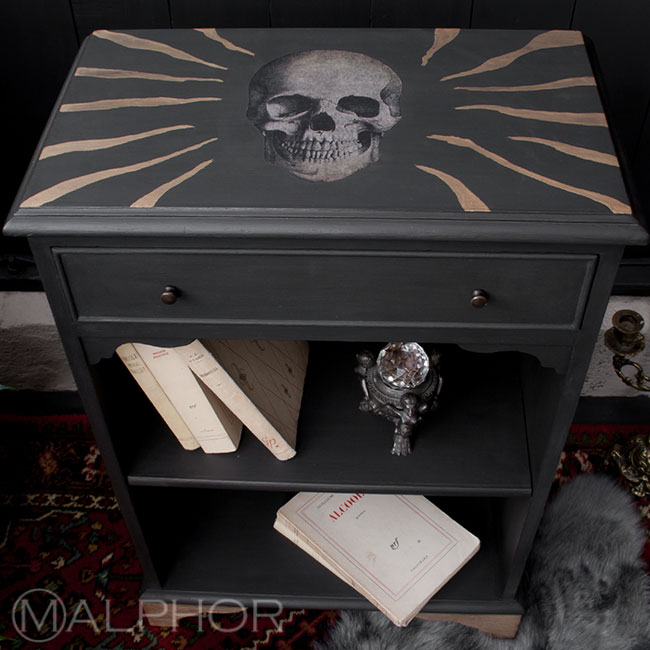 Chalk Paint and skull decoupage small bookcase