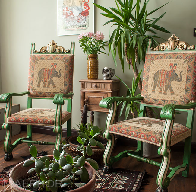 Greenery and green furniture