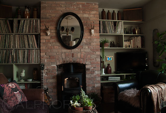 Exposed brick chimney breast