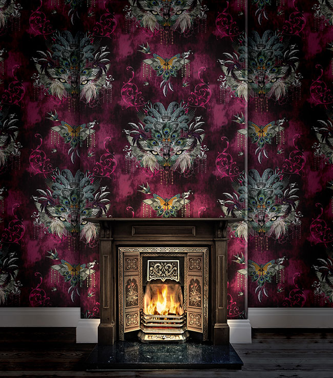 Madame Visage cranberry wallpaper